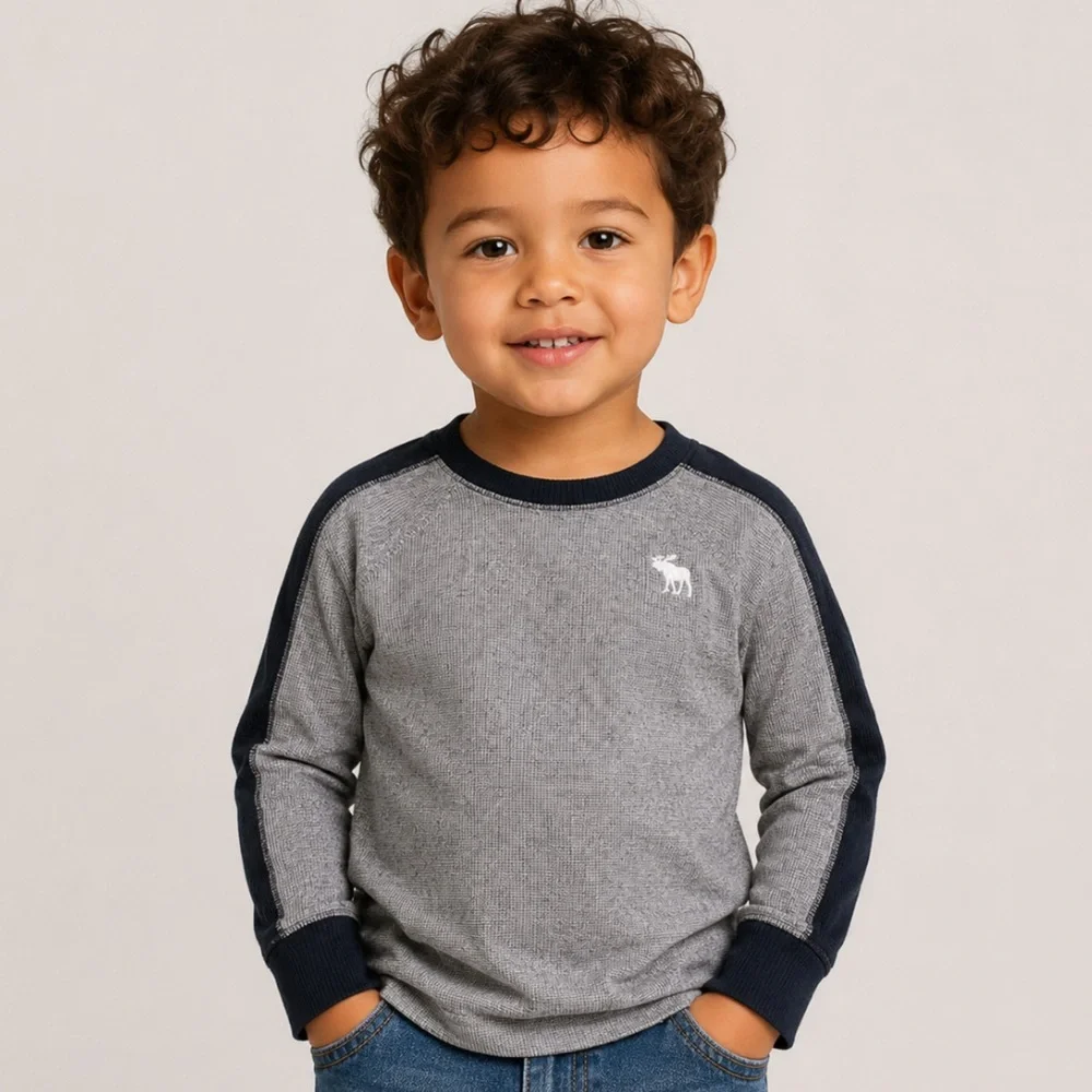 Abercrombie Kids Logo Long Sleeve Shirt Boys Size 3/4